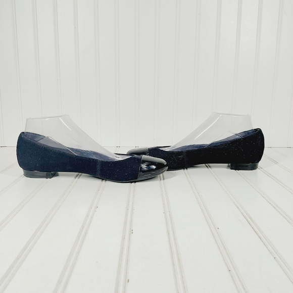 NATURALIZER N5 Comfort "Applause" Black Patent Cap Toe Glitter Sides Flats E557 - Picture 9 of 14